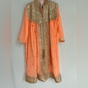 Elegant Orange and Gold Embroidered Girls shirt